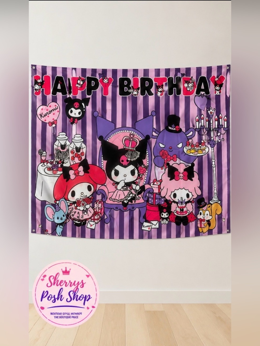 Kuromi Birthday Banner Tapestry Party Decoration Pink Purple Wall Decor